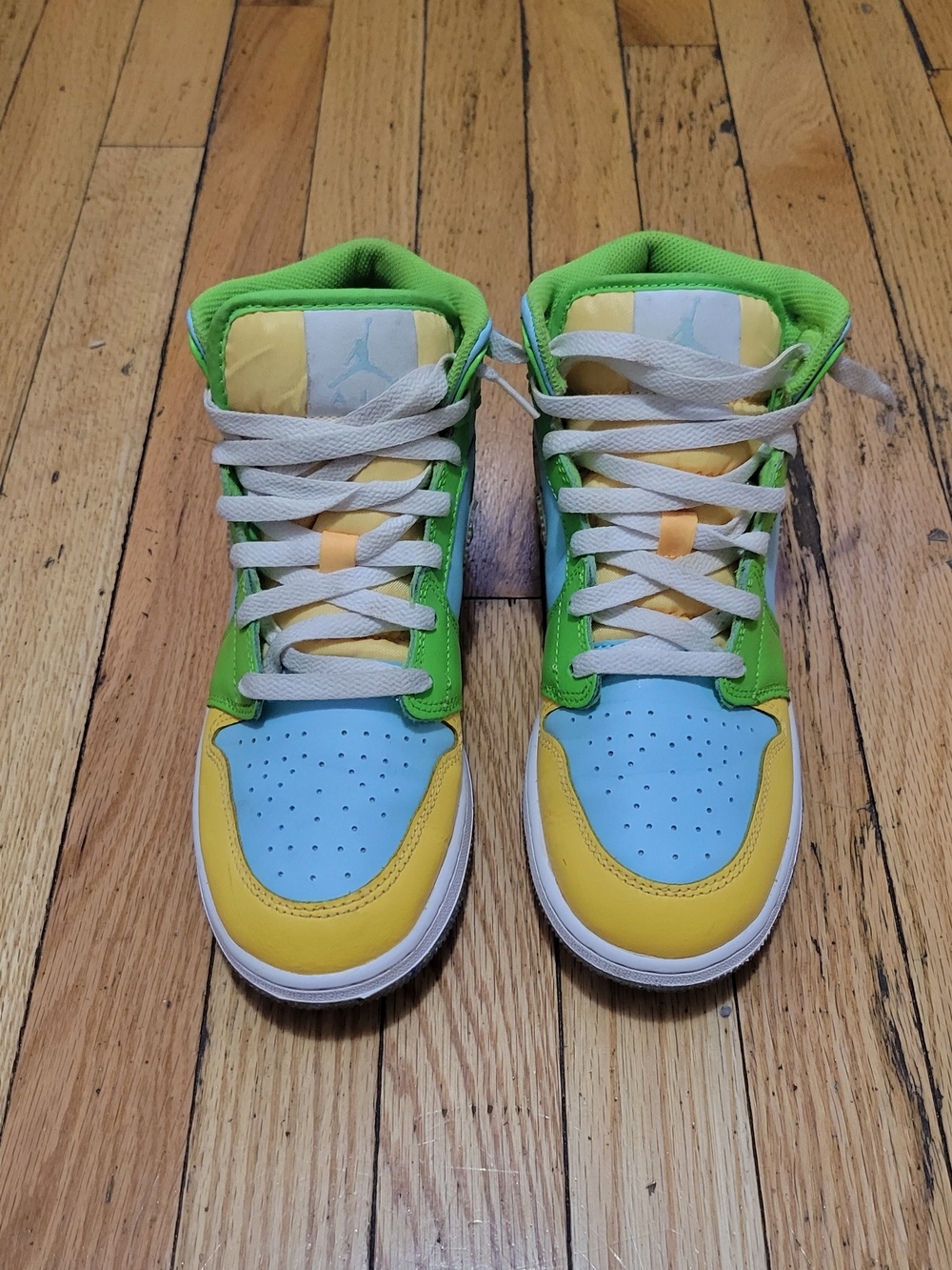 Jordan Kids High-Top Sneakers in Blue, Yellow & Green